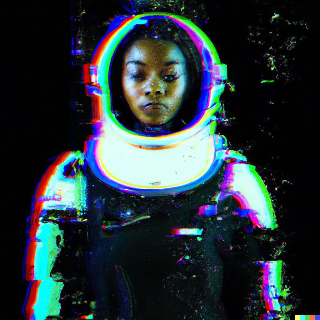 an astronaut, pixel sorting glitch art
